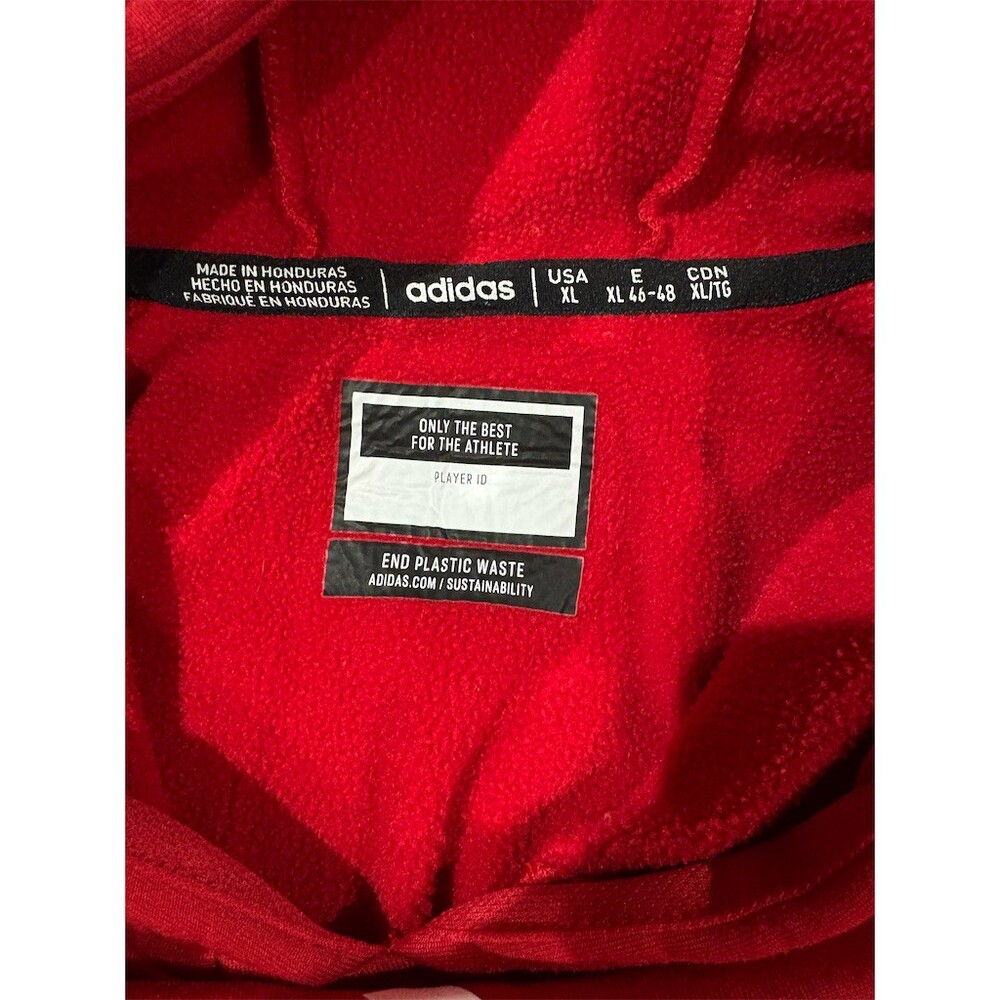 adidas Hoodie Mens XL Red Pullover Fleece Lined Athletic Logo Sweatshirt - Picture 6 of 7